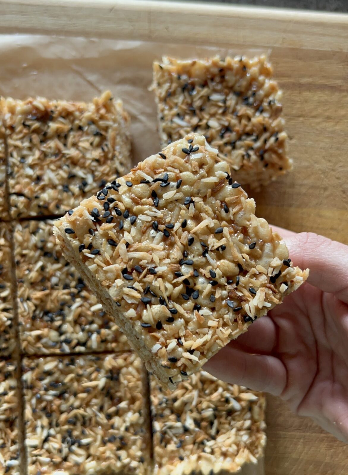 brown butter miso & toasted coconut rice krispie bars