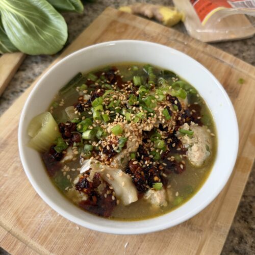dumpling soup from top view