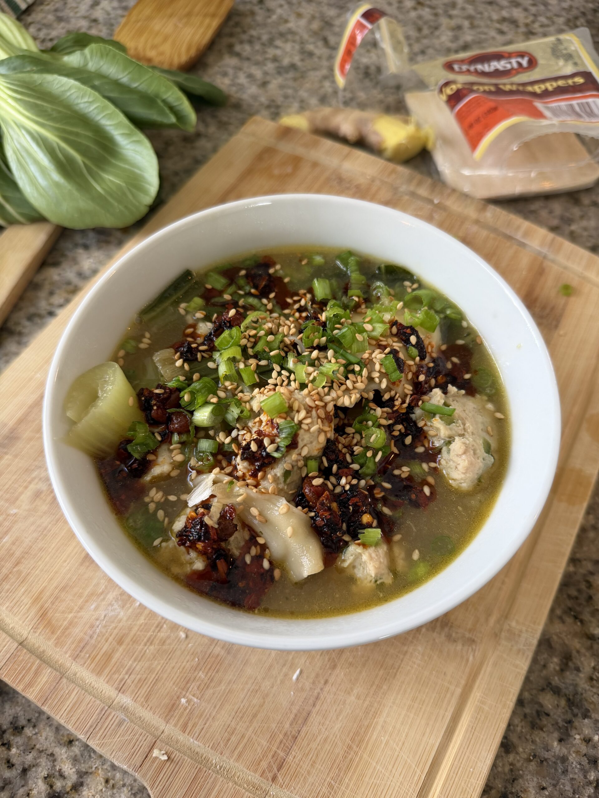 dumpling soup from top view